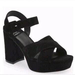 Jeffrey Campbell AMMA-NW Platform Chunky Heel Suede Sandal Black 2-Strap US 10
